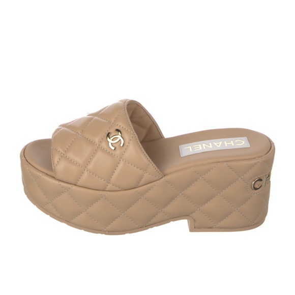CHNEL Quilted Leather CC interlocking logo platform mules sz 36 - Picture 12 of 17